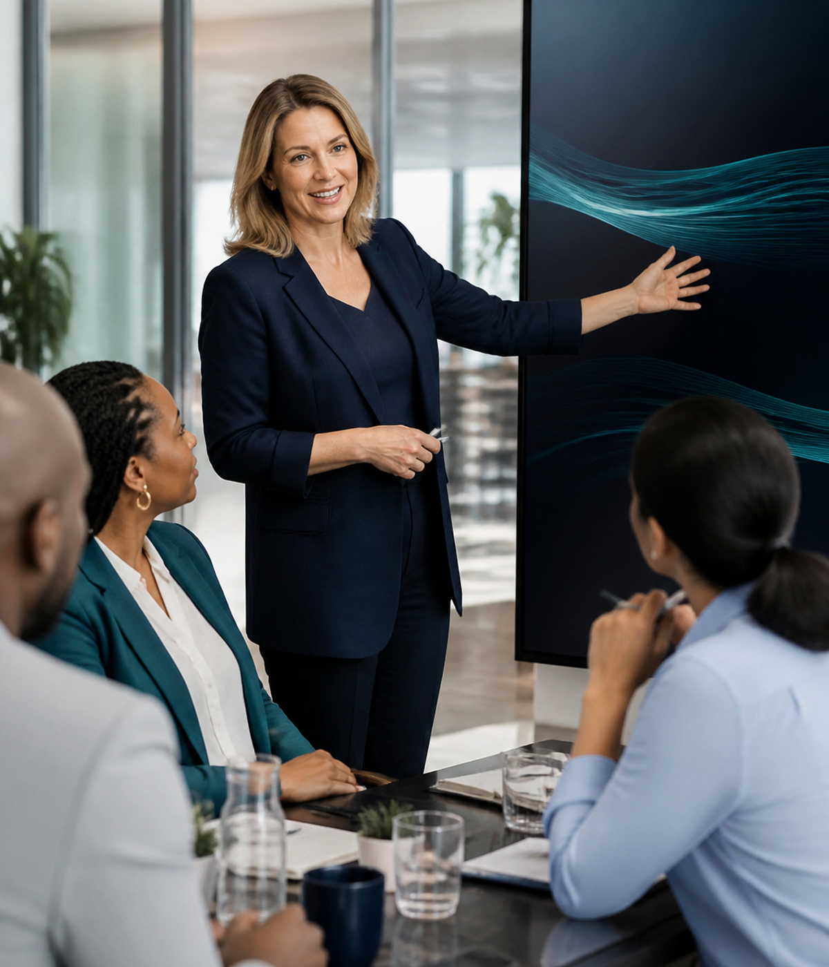 Corporate facilitator presenting a neuroinclusion strategy to a diverse professional team
